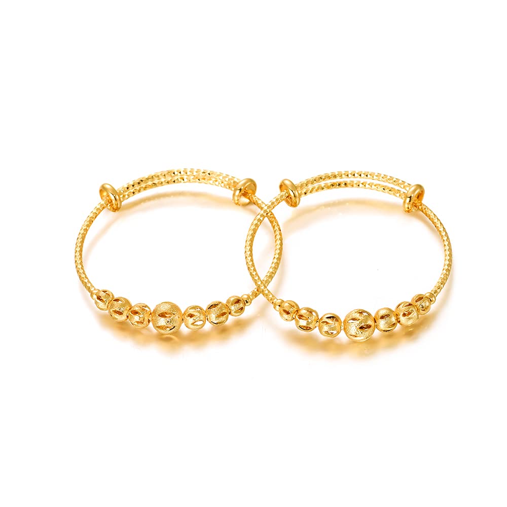 Ethlyn 2Pcs/Lot Kids Jewelry Gold Plated Adjustable Beads Bracelet Bangle Birthday Christmas Gifts for Girls 4years old