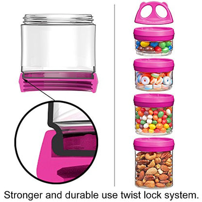 SELEWARE Portable Stackable Food Storage Containers for Snacks Formula Powder and Drinks Twist Lock System Airtight Leak-proof BPA and Phthalate Free 4 Piece Jars 31oz Blue