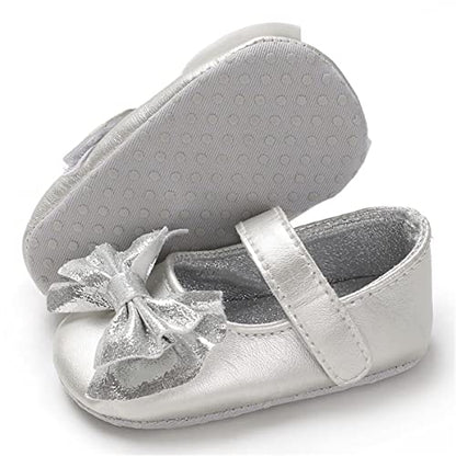 LAFEGEN Baby Girls Mary Jane Flats with Bownot Non Slip Soft Sole PU Leather Newborn Infant Toddler First Walker Cirb Dress Shoes