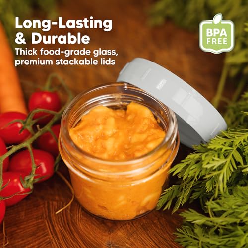 KeaBabies 4pk 8oz & 4pk 4oz Glass Baby Food Containers with Lids - Leak-Proof,Microwavable Small Glass Jars,Baby Purees & Toddler Snack Storage Containers,BPA-Free,Dishwasher & Freezer Safe(Musk Dusk)
