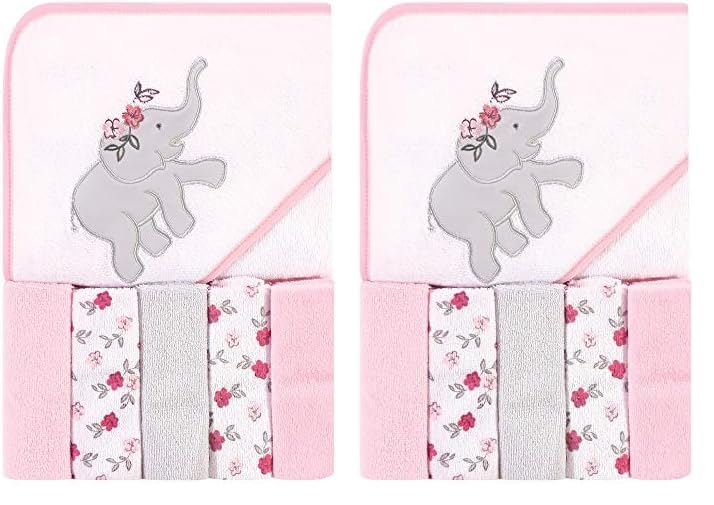 Hudson Baby Unisex Baby Hooded Towel and Five Washcloths, Modern Giraffe, One Size