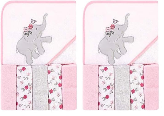 Hudson Baby Unisex Baby Hooded Towel and Five Washcloths, Modern Giraffe, One Size