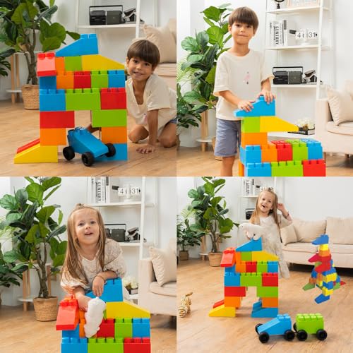 Giant Plastic Blocks Jumbo, Big Blocks, Jumbo Blocks, Big Building Blocks Jumbo, Giant Blocks, Huge Blocks, Jumbo Building Blocks, 86 Pieces Large Blocks for Kids Ages 1 to 8 86 pcs blocks with wheels