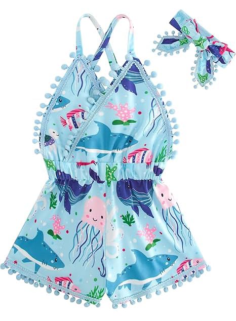 6M-3T Baby Girl Backless Bodysuit Outfit Set Romper Jumpsuit with Headband