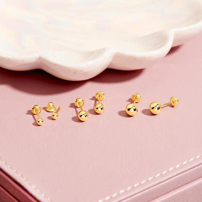 18k Yellow Gold Classic Ball Safety Screw Back Stud Earrings for Babies, Infants, Toddlers, and Little Girls 3mm-5mm - Traditional Plain Ball 18k Gold Stud Earrings for Baby Girls