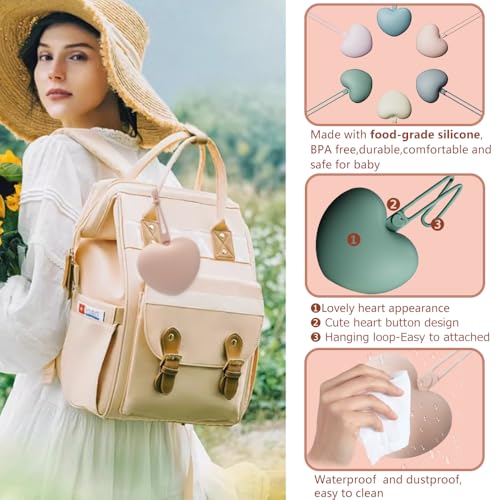 4pcs Pacifier Holder Case Set, 2pcs Silicone Portable Pacifier Pouch and 2pcs Transparent Pacifier Storage Container, Cute Heart Shape Pacifier Storage Case for Newborn Baby（Pink+Purple）