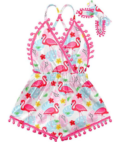 6M-3T Baby Girl Backless Bodysuit Outfit Set Romper Jumpsuit with Headband