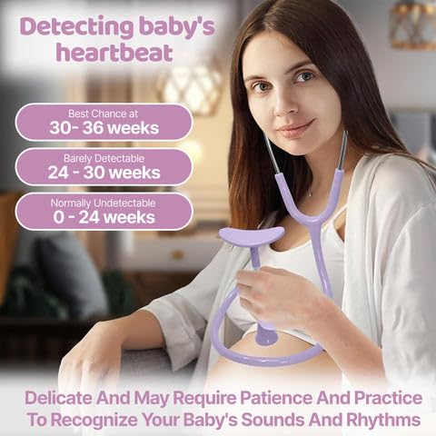 Skywin Fetoscope for Baby Heartbeat Detection - 24 Weeks of Pregnancy Baby Heartbeat Monitor at Home with The Pregnancy Stethoscope and Fetal Monitor Heartbeat (Purple)