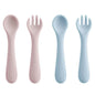 Bc Babycare Portable 4 Pack Baby & Toddler Self Feeding Fork and Spoon Set with Storage Case, BPA-Free Silicone Utensils for Boys and Girls, Safe & Easy to Carry, Blue & Pink