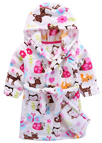 Girls Robes, Plush Soft Coral Fleece Animal Print Hooded Bathrobe for Kids Boys