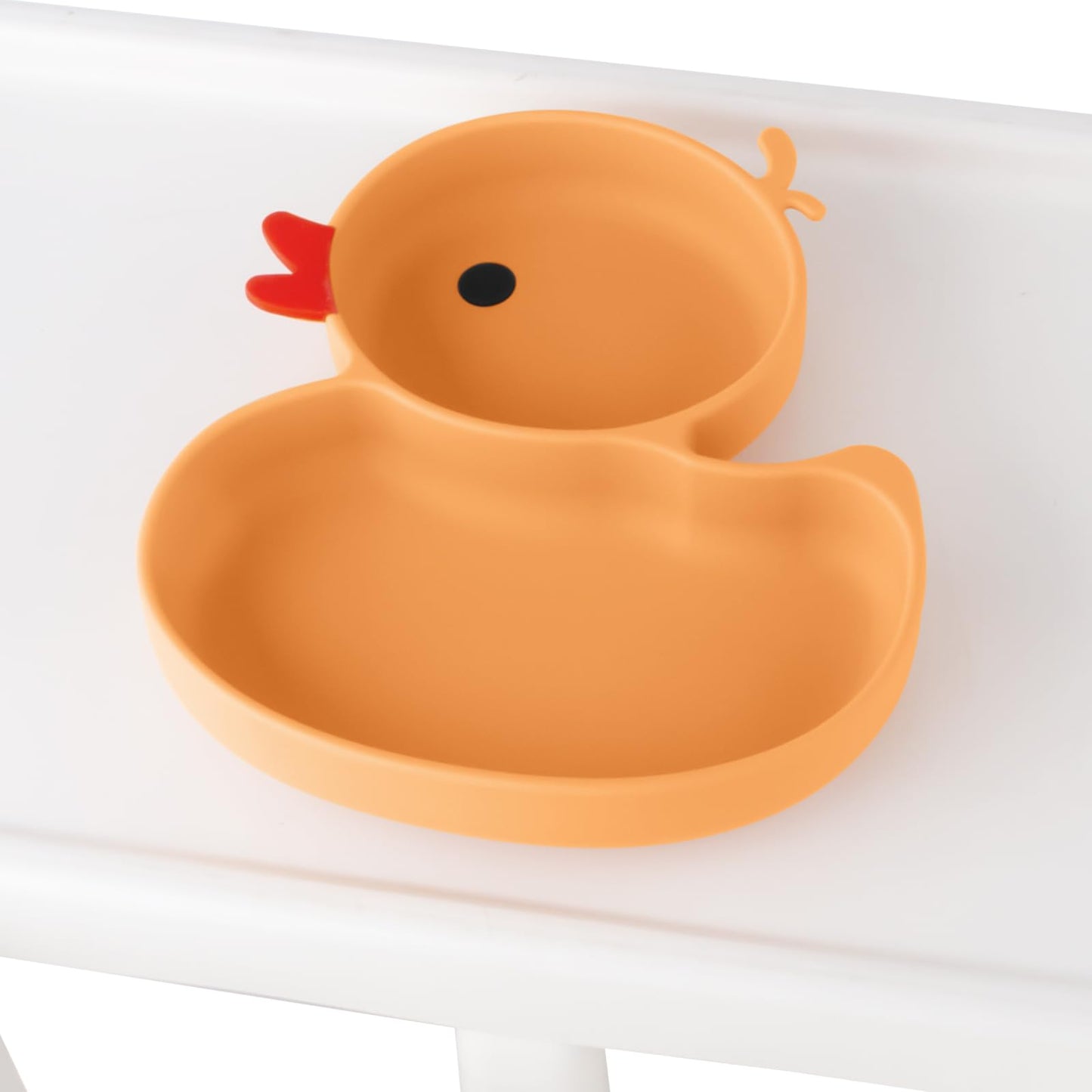 Qshare Powerful Suction Plates for Baby and Toddler,Baby Divided Plate,Thanksgiving Plates with Fork and Spoon,Duck Baby Plate Non-Slip,BPA Free,Microwave & Dishwasher Safe (Orange)