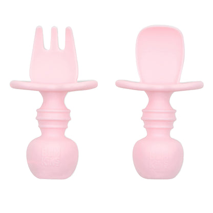 Bumkins Disney Baby Utensils Set, Chewtensils Silicone Spoons for Dipping, Self-Feeding, Baby Led Weaning, Trainer Learning, First Stage Eating, Soft Fork and Spoon, Babies 6 Months, Minnie Mouse