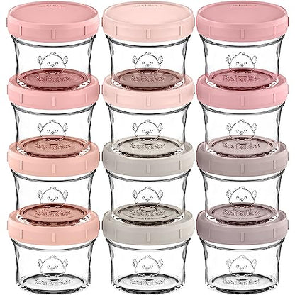 KeaBabies 4pk 8oz & 4pk 4oz Glass Baby Food Containers with Lids - Leak-Proof,Microwavable Small Glass Jars,Baby Purees & Toddler Snack Storage Containers,BPA-Free,Dishwasher & Freezer Safe(Musk Dusk)
