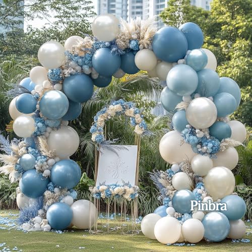Dusty Blue Balloon Garland Double Stuffed Slate Pastel Blue White Sand Pearl Balloon Arch Kit for Baby Shower Birthday Bridal Shower Wedding Graduation Party Decorations