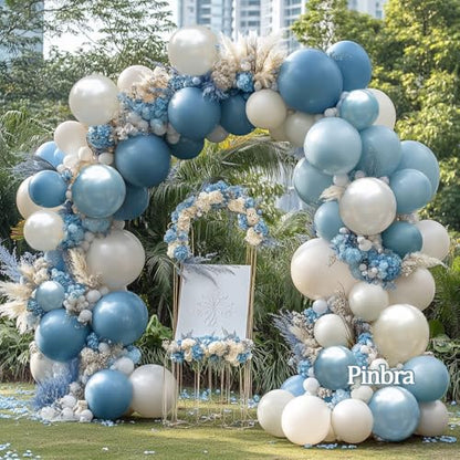 Dusty Blue Balloon Garland Double Stuffed Slate Pastel Blue White Sand Pearl Balloon Arch Kit for Baby Shower Birthday Bridal Shower Wedding Graduation Party Decorations