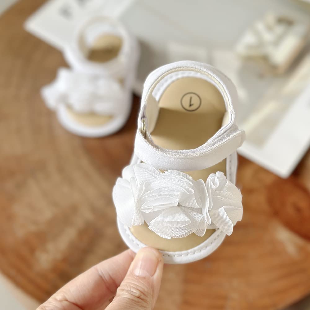 GDSDYM Infant Baby Girls Summer Sandals with Flower Bowknot Soft Sole Wedding Dress Flats Newborn First Walkers Crib Dress Shoes