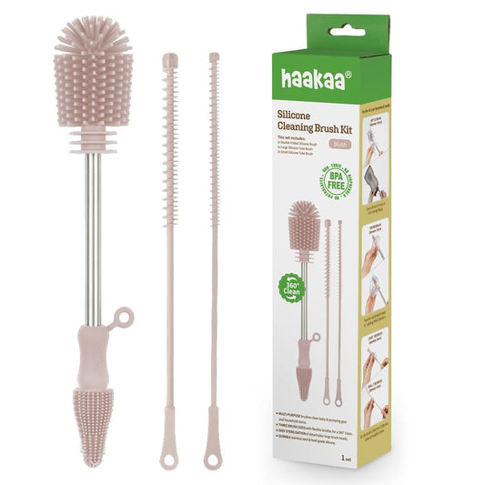 Haakaa Silicone Cleaning Brush Kit – Household Cleaning Brushes for Bottles and Crevices – Food-Grade Silicone: Dishwasher Safe (Brush-Blush)