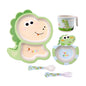 Bamboo Kids Dinnerware Set 5 Pcs Includes Plate Bowl Cup Fork Spoon Perfect for Kids BPA-Free (Little Dinosaur)