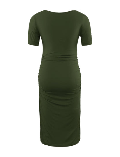 Peauty Everyday Essentials Maternity Bodycon Dress Side Ruch & Short Sleeve Dress for Baby Shower Daily (S-2XL)