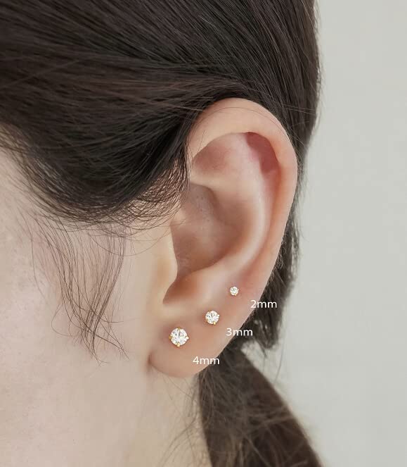 3mm Tiny CZ Screw on Flat Back Stud Earrings,Gold Plated Flat Back Cubic Zirconia Earrings for Helix Cartilage Tragus Earlobe Piercing Jewelry Gift for Women Men(3mm CZ, Gold)