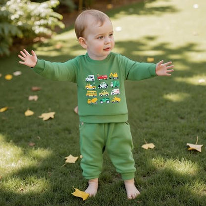 Fernvia Baby Boy Fall Winter Clothes Toddler Kids Solid Outfits Vehicle Long Sleeve Sweatshirt Tops + Joggers Pants Set