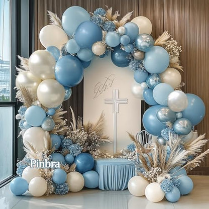 Dusty Blue Balloon Garland Double Stuffed Slate Pastel Blue White Sand Pearl Balloon Arch Kit for Baby Shower Birthday Bridal Shower Wedding Graduation Party Decorations