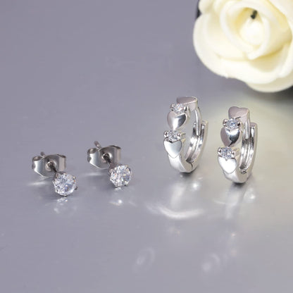 CiNily 14K White Gold Plated Small Hoop Earrings for Women Girls Heart Cubic Zirconia Hypoallergenic Earrings