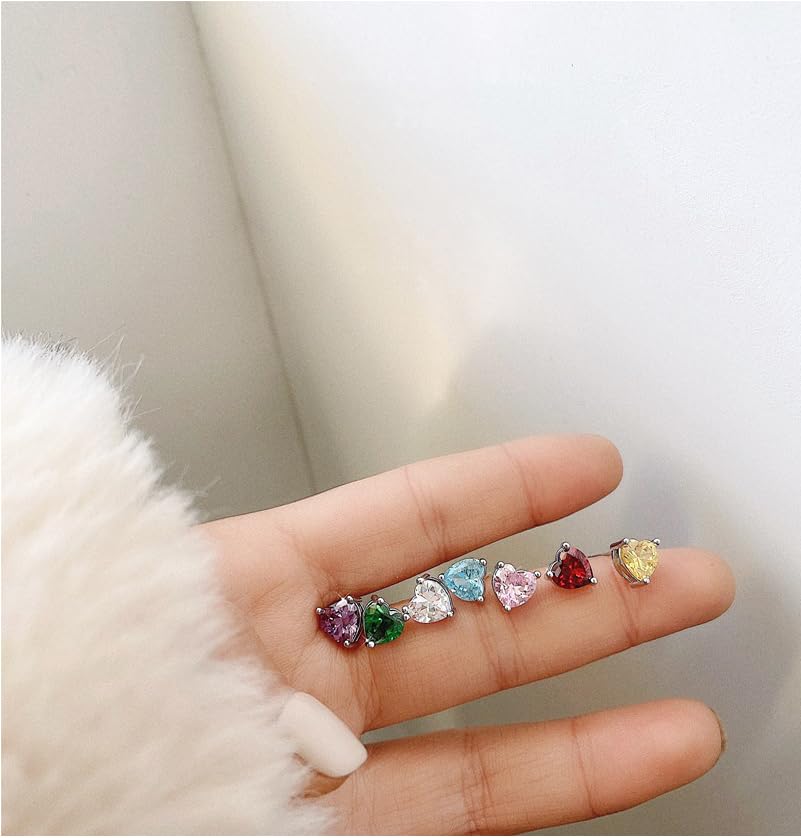 14K Gold Plated Stud Earrings 925 Sterling Silver Post Earrings Heart Love Cubic Zirconia Stud Earrings Small Cute for Women