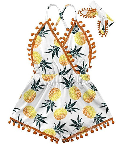 6M-3T Baby Girl Backless Bodysuit Outfit Set Romper Jumpsuit with Headband