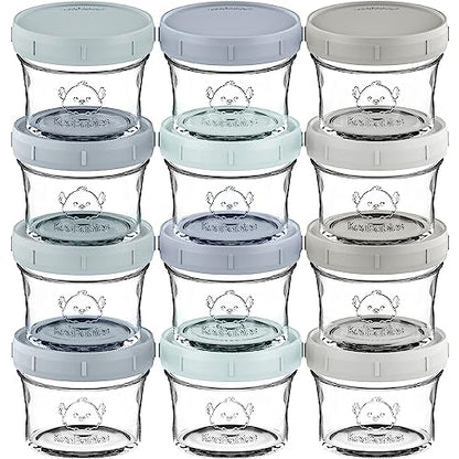 KeaBabies 4pk 8oz & 4pk 4oz Glass Baby Food Containers with Lids - Leak-Proof,Microwavable Small Glass Jars,Baby Purees & Toddler Snack Storage Containers,BPA-Free,Dishwasher & Freezer Safe(Musk Dusk)