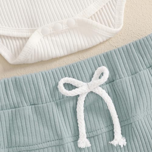 fhutpw Baby Boy Clothes Short Sleeve Romper & Shorts Sets Newborn 3 6 12 Months Summer Knitted Ribbed Splicing Color Outfits