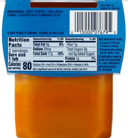 Gerber Baby Food 2nd Foods Blends, Sweet Potato Corn Puree, Veggie Power, Natural & Non-GMO, 4 Ounce Tubs, 2-Pack