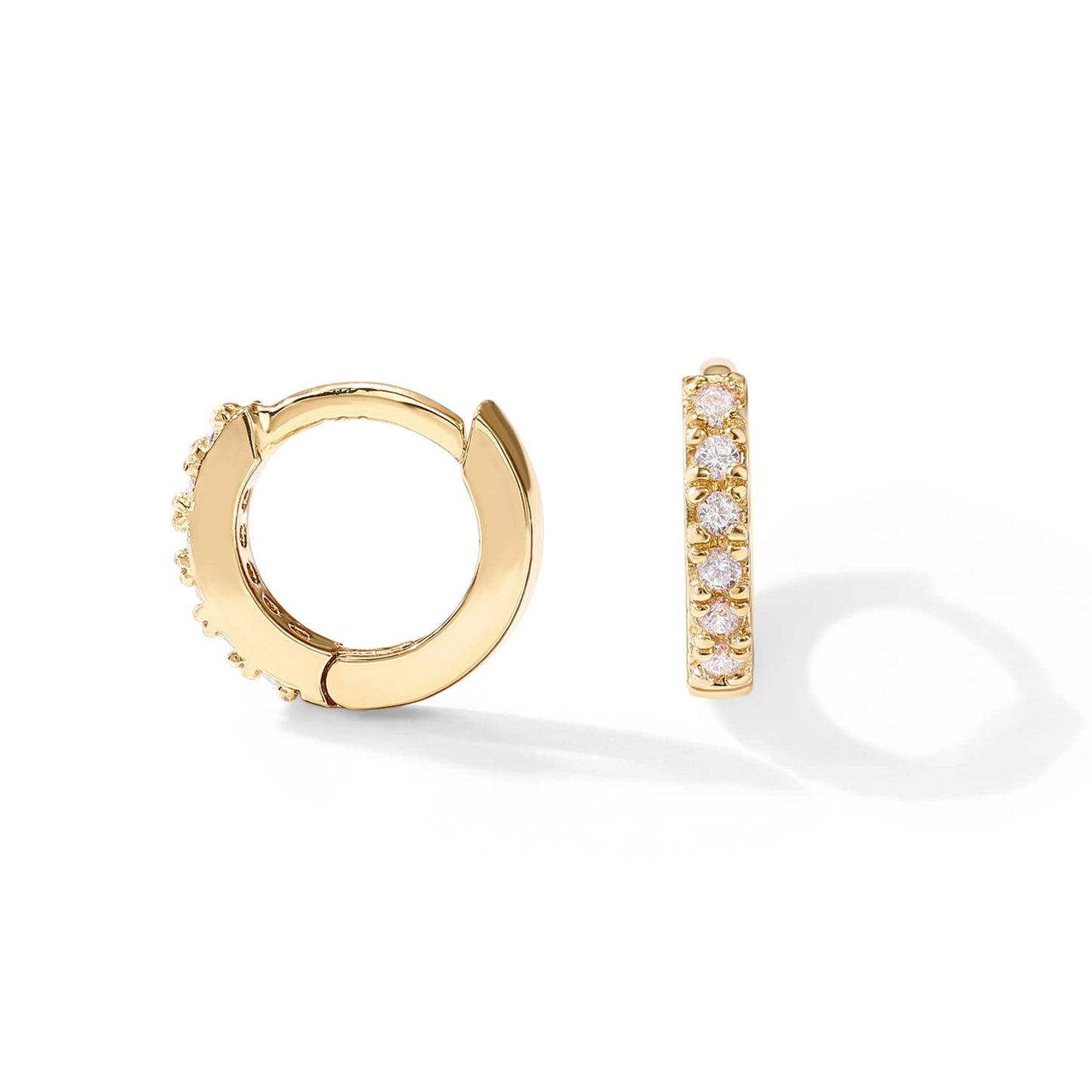 PAVOI 14K Gold Plated Sterling Silver Posts Cubic Zirconia Mini Huggie Earrings for Women | Tiny Cartilage Helix Huggie Hoop Earrings