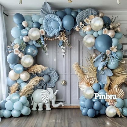 Dusty Blue Balloon Garland Double Stuffed Slate Pastel Blue White Sand Pearl Balloon Arch Kit for Baby Shower Birthday Bridal Shower Wedding Graduation Party Decorations