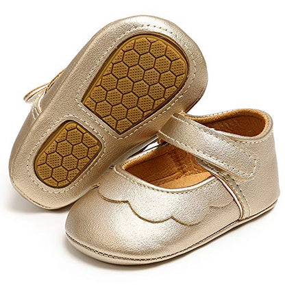 LAFEGEN Baby Girls Mary Jane Flats with Bownot Non Slip Soft Sole PU Leather Newborn Infant Toddler First Walker Cirb Dress Shoes
