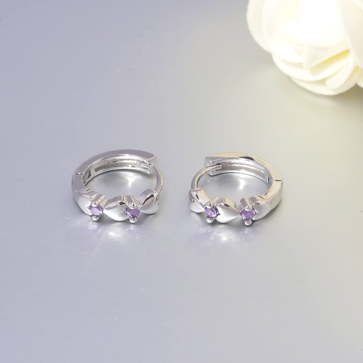 CiNily 14K White Gold Plated Small Hoop Earrings for Women Girls Heart Cubic Zirconia Hypoallergenic Earrings