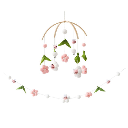OESSUF Baby Mobile for Crib, Crib Nursery Mobile for Boys Girls, Boho Bee Flower Nursery Decor Soothe Toy Baby Shower Set for Infant Bedroom Hanging Decoration Toy, Pink