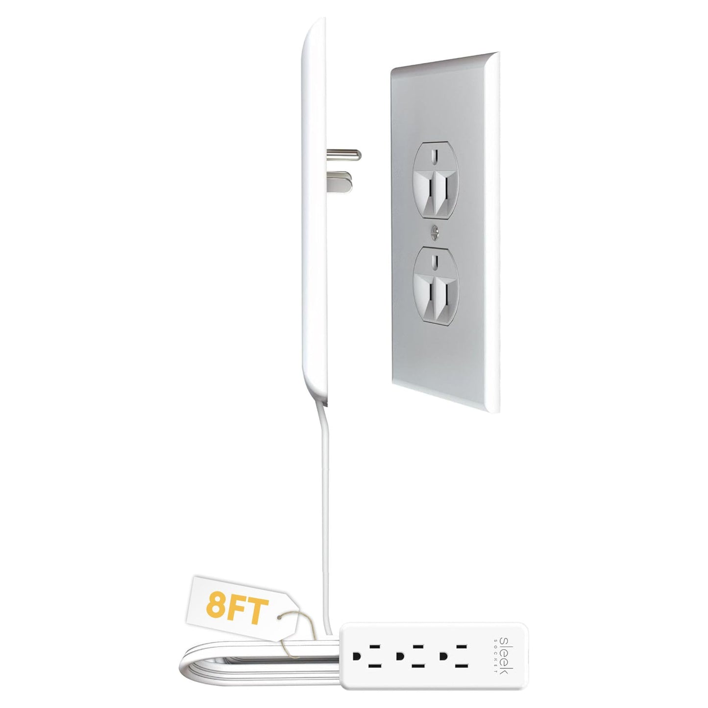 Sleek Socket Original & Patented Ultra-Thin Outlet Concealer with Cord Concealer Kit, Flat Extension Cord with Multi Outlets Power Strip, Ideal for Home Improvement, Hide Bulky and Messy Cords