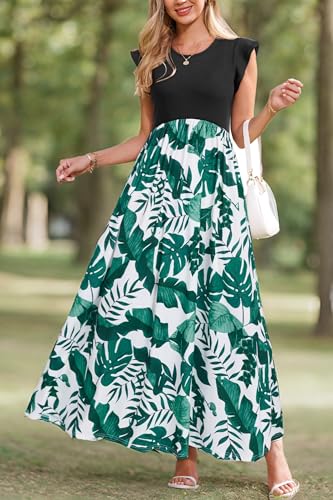 OUGES Women 2025 Spring Summer Dresses Maternity Sleeveless Ribbed Fashion Casual Outfits Maxi Dress with Pockets