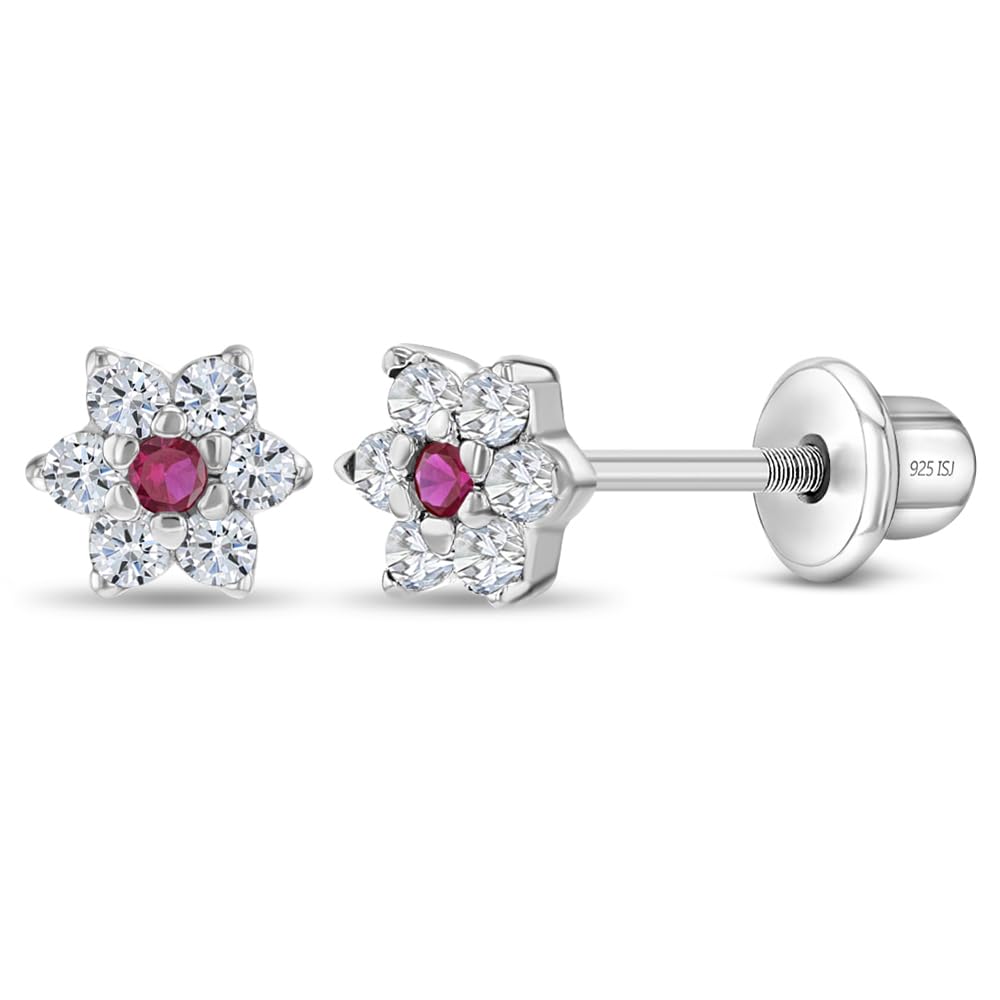 925 Sterling Silver Kids Earrings with 5mm Flower & Screw Backs for Young Girls - Dainty CZ Flower Screw Backs for Toddlers and Little Girls - Cubic Zirconia Floral Studs for Children