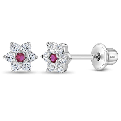 925 Sterling Silver Kids Earrings with 5mm Flower & Screw Backs for Young Girls - Dainty CZ Flower Screw Backs for Toddlers and Little Girls - Cubic Zirconia Floral Studs for Children
