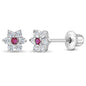 925 Sterling Silver Kids Earrings with 5mm Flower & Screw Backs for Young Girls - Dainty CZ Flower Screw Backs for Toddlers and Little Girls - Cubic Zirconia Floral Studs for Children