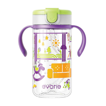 Evorie Tritan Spill Proof Toddler Straw Sippy Cup, 10 oz for Baby and Toddlers 1-3 Years Old, No Spill Straw Water Bottle with Removable Handles, Ideal for School, BPA-Free, Pink Rabbit
