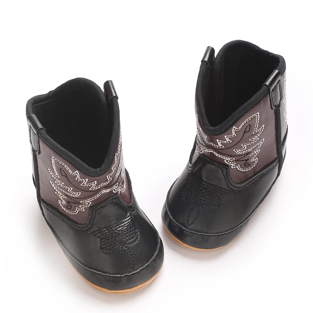 Kuner Baby Cowboy Boots Western Boots Toddler Cowboy Bootie Soft Sole Non-Slip Crib Shoes for Infant Boys Girls0-18 Months