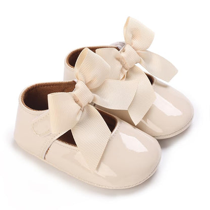 LAFEGEN Baby Girls Mary Jane Flats with Bownot Non Slip Soft Sole PU Leather Newborn Infant Toddler First Walker Cirb Dress Shoes