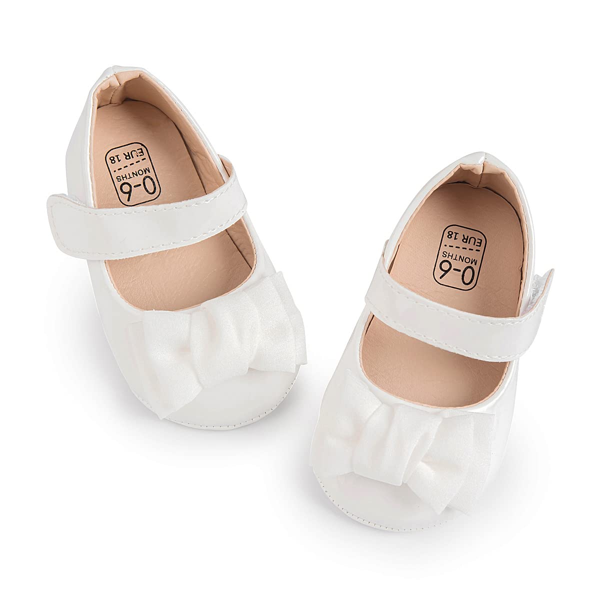 ohsofy Infant Baby Girls Mary Jane Flats Non-Slip Bowknot Princess Wedding Dress Shoes Toddler Crib Shoes