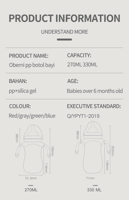 Baby Bottles, Weighted Straw Toddler Milk Bottles with Non-Slip Handle, Size + Variable Fast Flow, 12+ Months, BPA-Free, Blue/1Pack/9oz