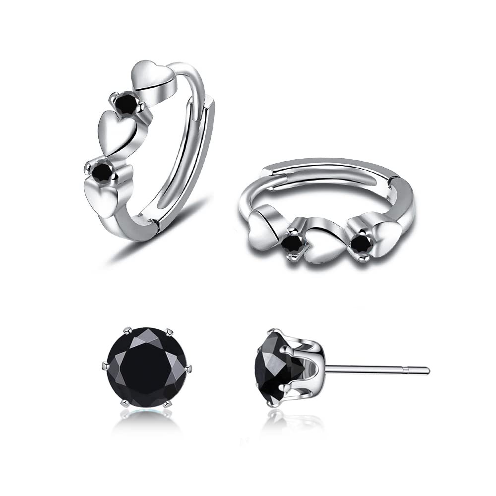 CiNily 14K White Gold Plated Small Hoop Earrings for Women Girls Heart Cubic Zirconia Hypoallergenic Earrings