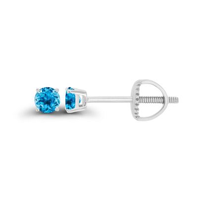 14K Gold Plated 925 Sterling Silver Hypoallergenic 3mm Round Genuine Birthstone Solitaire Screwback Stud Earrings