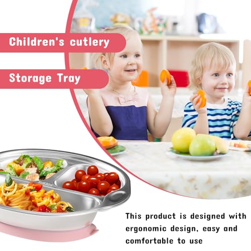 Mrs. Chou® Stainless Steel Baby Suction Plates Divided Designed for Babies and Toddlers, Made of 100% Food-Grade Materials Ideal for Baby-Led Weaning BPA-Free Toddler Feeding Supplies Dishwasher Safe